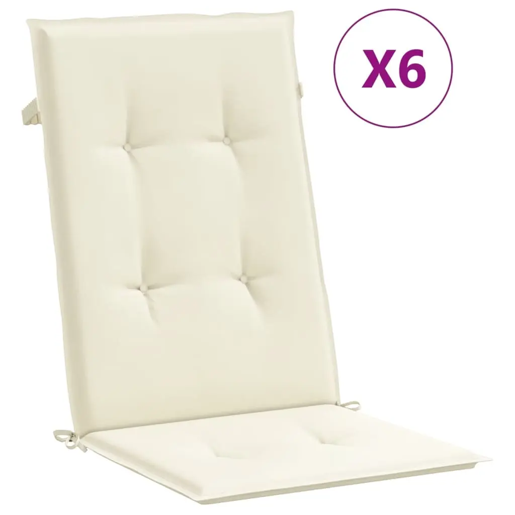 Garden Highback Chair Cushions 6 pcs Cream 120x50x3 cm Fabric 314106 - Home & Garden