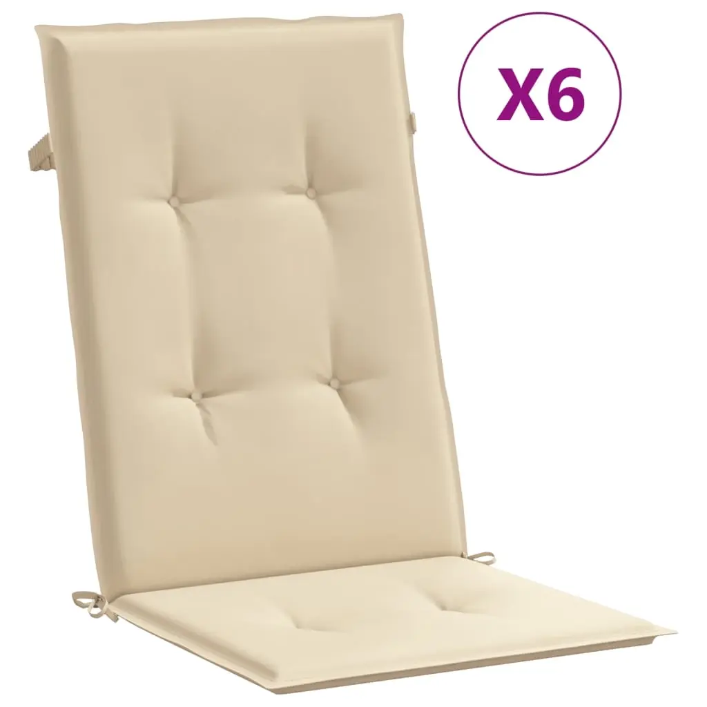 Garden Highback Chair Cushions 6 pcs Beige 120x50x3 cm Fabric 314107 - Home & Garden