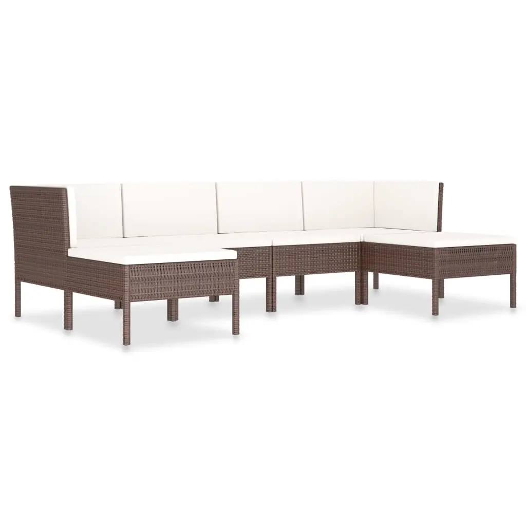 6 Piece Garden Lounge Set with Cushions Poly Rattan Brown 3056961 - Furniture