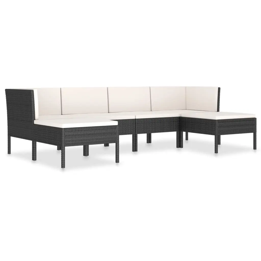 6 Piece Garden Lounge Set with Cushions Poly Rattan Black 3056962 - Furniture