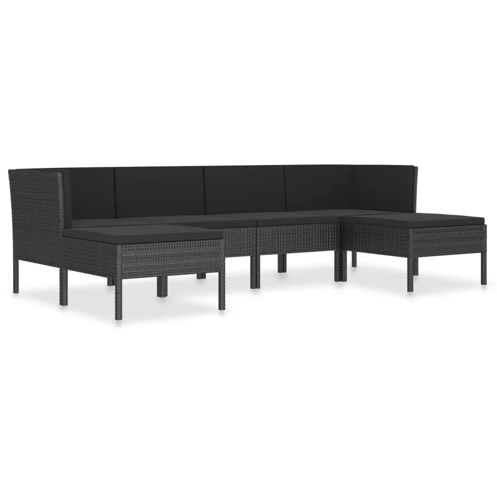 6 Piece Garden Lounge Set with Cushions Poly Rattan Black 3056963 - Furniture