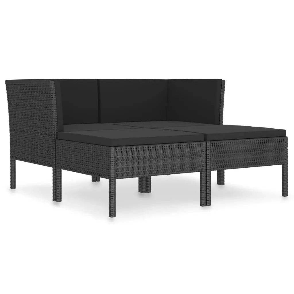 4 Piece Garden Lounge Set with Cushions Poly Rattan Black 3056967 - Furniture