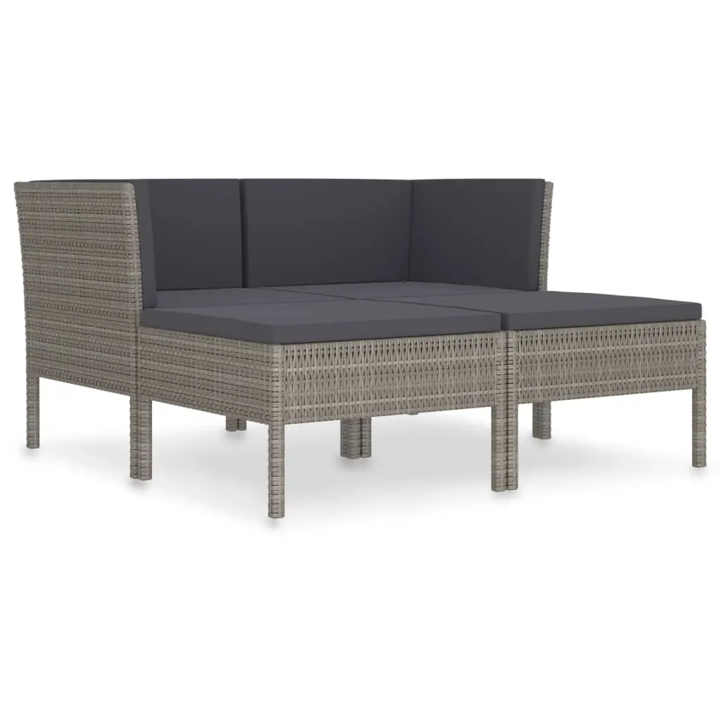 4 Piece Garden Lounge Set with Cushions Poly Rattan Grey 3056968 - Furniture