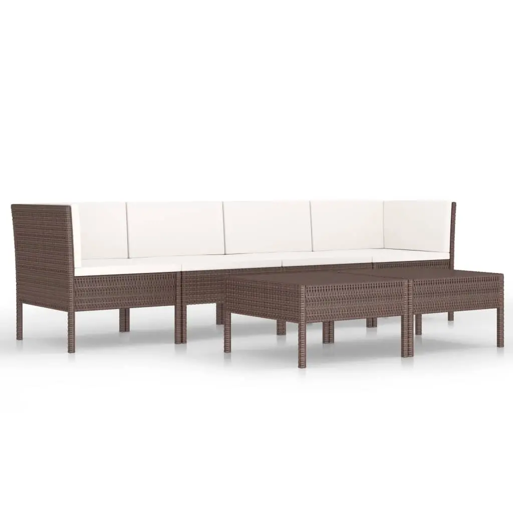 6 Piece Garden Lounge Set with Cushions Poly Rattan Brown 3056981 - Furniture
