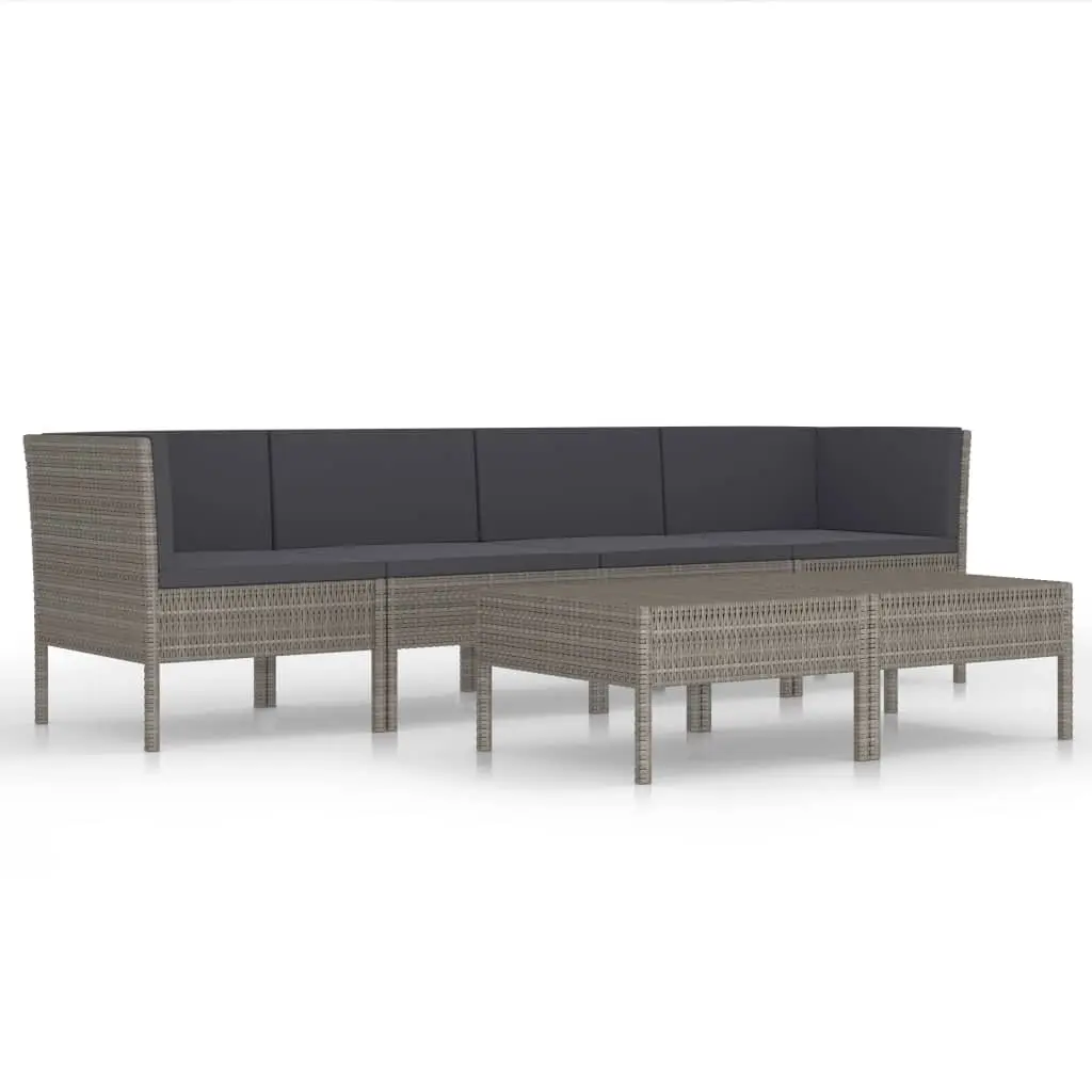 6 Piece Garden Lounge Set with Cushions Poly Rattan Grey 3056984 - Furniture