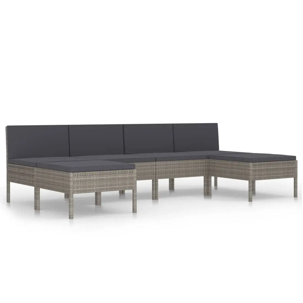 6 Piece Garden Lounge Set with Cushions Poly Rattan Grey 3056988 - Furniture