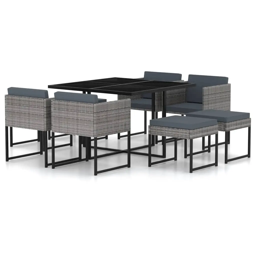 9 Piece Garden Dining Set with Cushions Poly Rattan Grey 313100 - Furniture