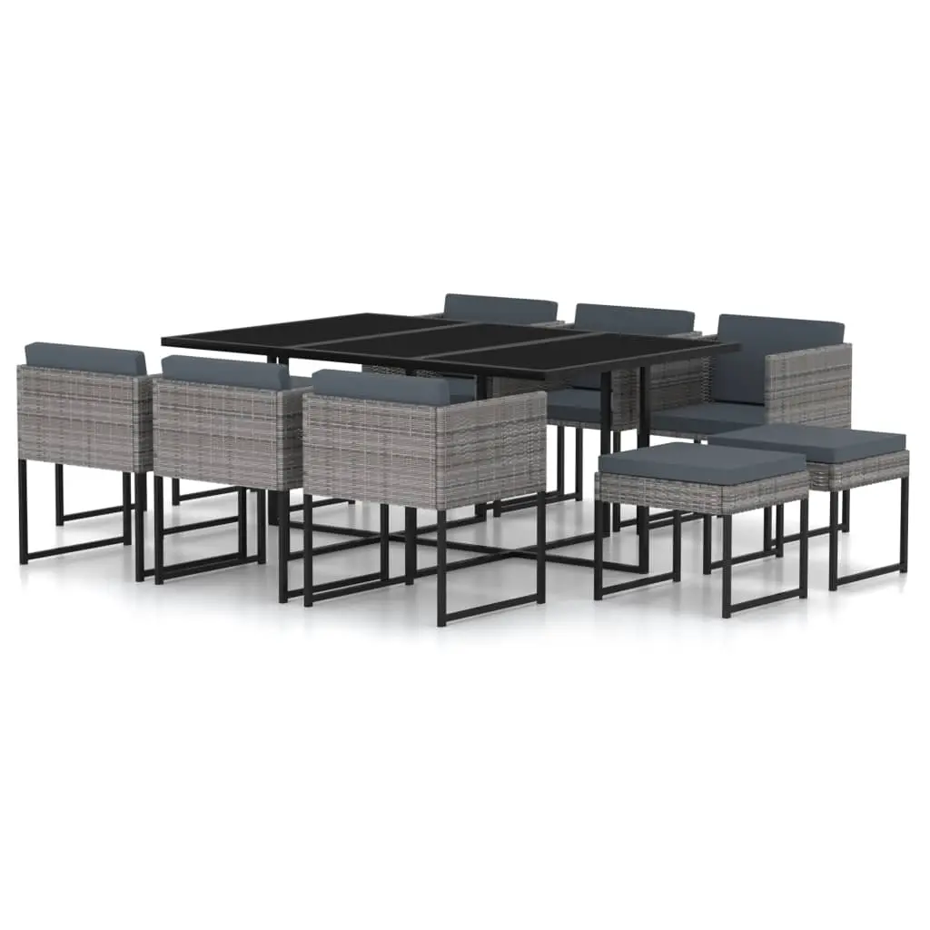 11 Piece Garden Dining Set with Cushions Poly Rattan Grey 313101 - Furniture