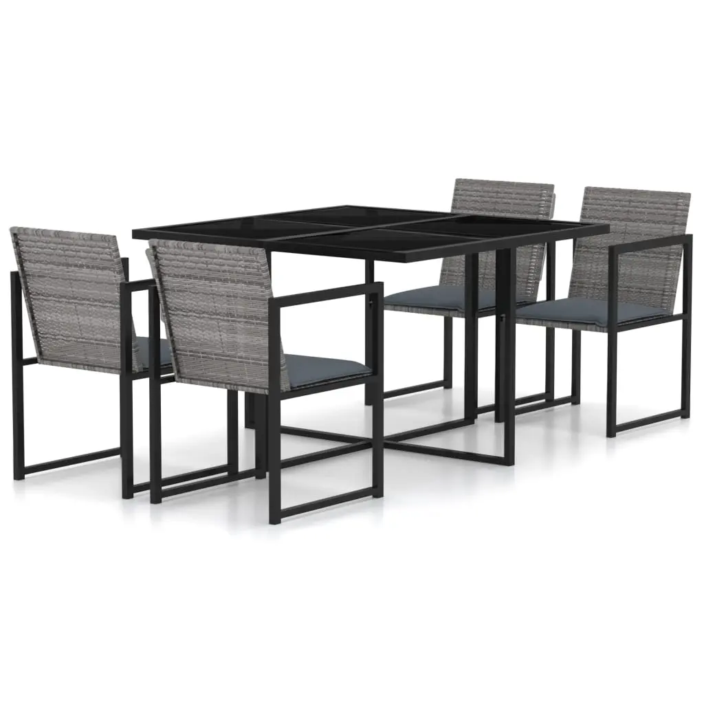5 Piece Outdoor Dining Set with Cushions Poly Rattan Grey 313117 - Furniture