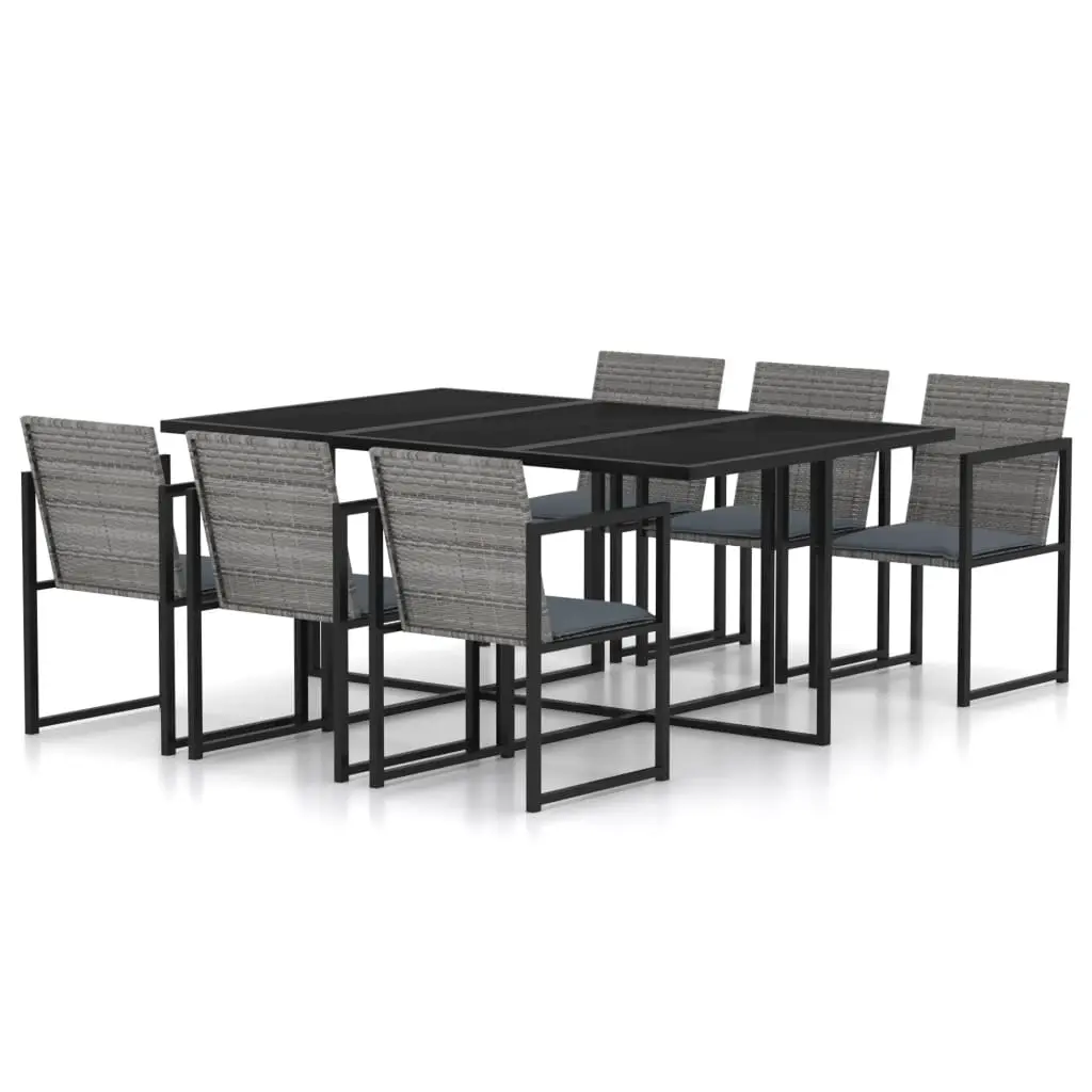 7 Piece Outdoor Dining Set with Cushions Poly Rattan Grey 313118 - Furniture