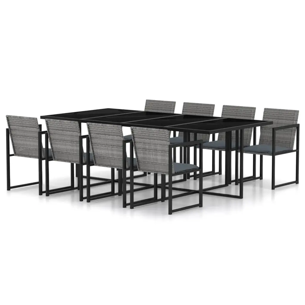 9 Piece Outdoor Dining Set with Cushions Poly Rattan Grey 313119 - Furniture