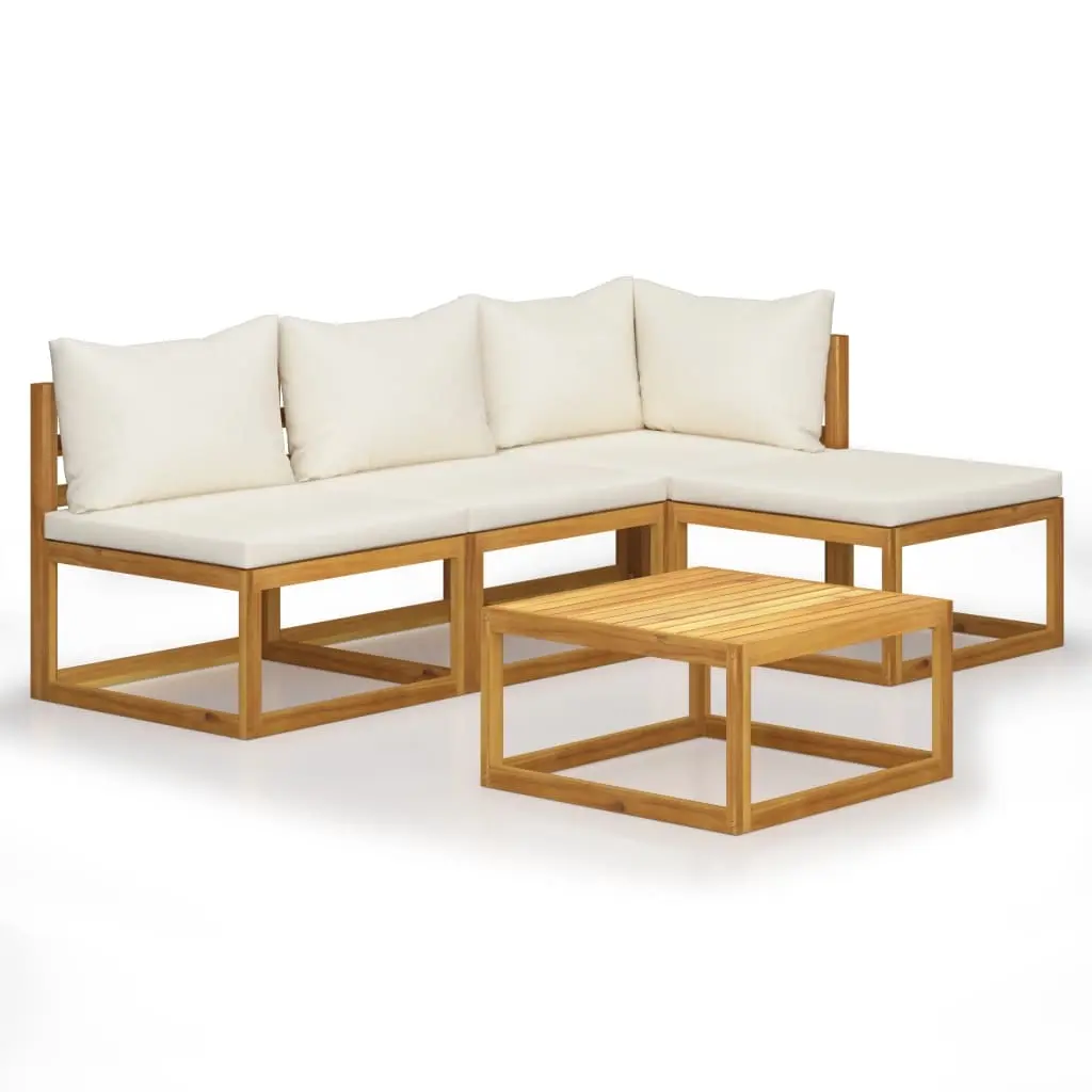 5 Piece Garden Lounge Set with Cushion Cream Solid Acacia Wood 3057633 - Furniture