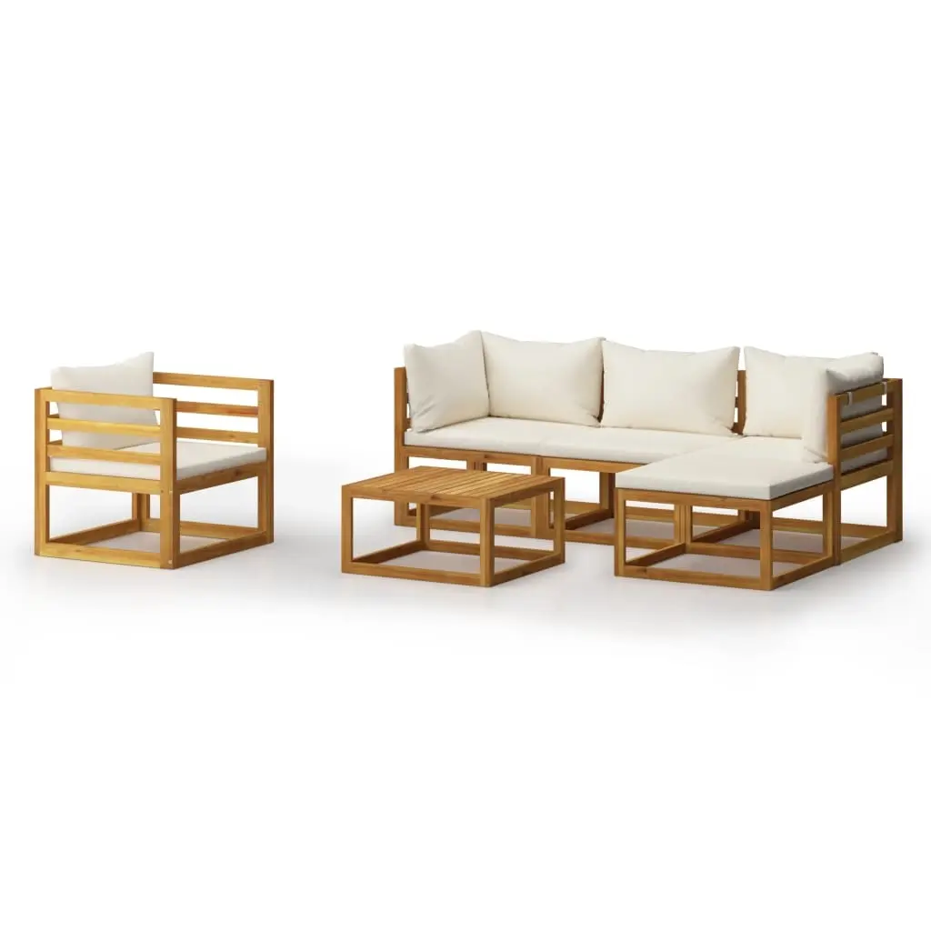 6 Piece Garden Lounge Set with Cushion Cream Solid Acacia Wood 3057635 - Furniture