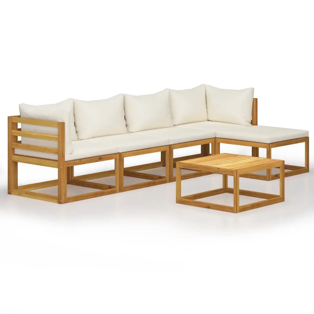 6 Piece Garden Lounge Set with Cushion Cream Solid Acacia Wood 3057636 - Furniture