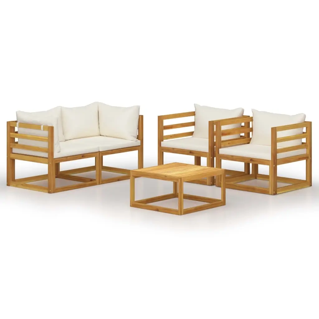 5 Piece Garden Lounge Set with Cushion Cream Solid Acacia Wood 3057640 - Furniture