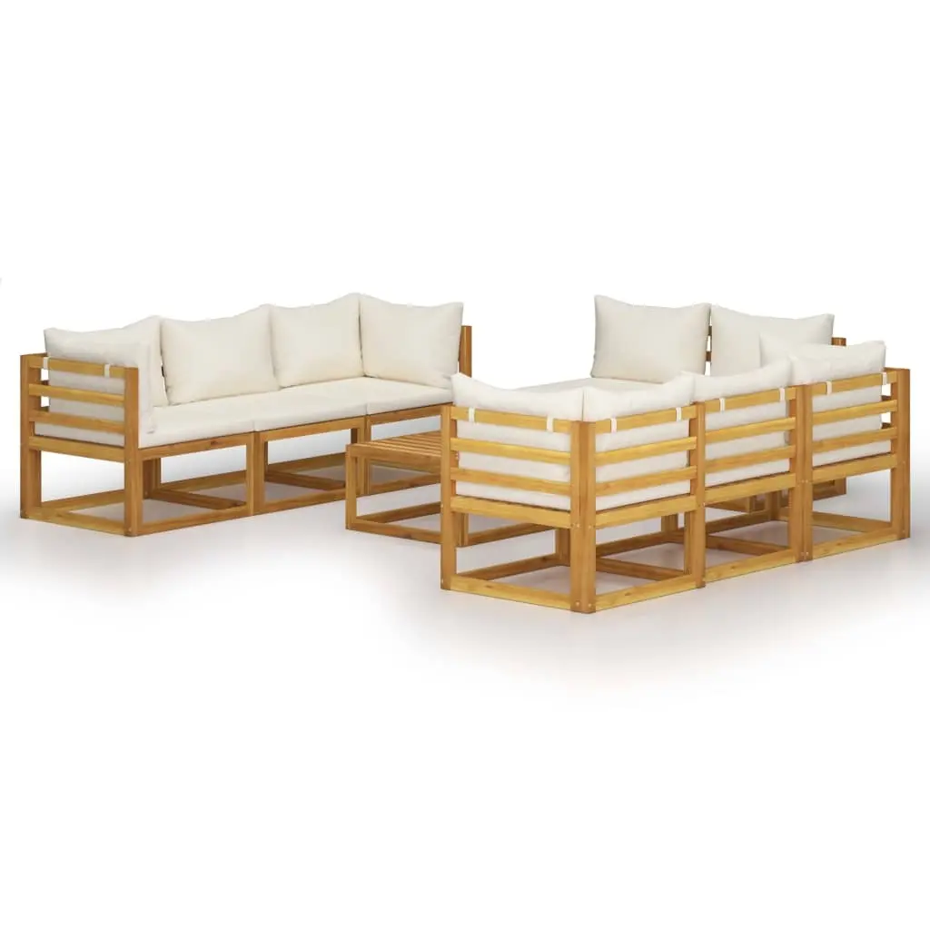 9 Piece Garden Lounge Set with Cushion Cream Solid Acacia Wood 3057642 - Furniture