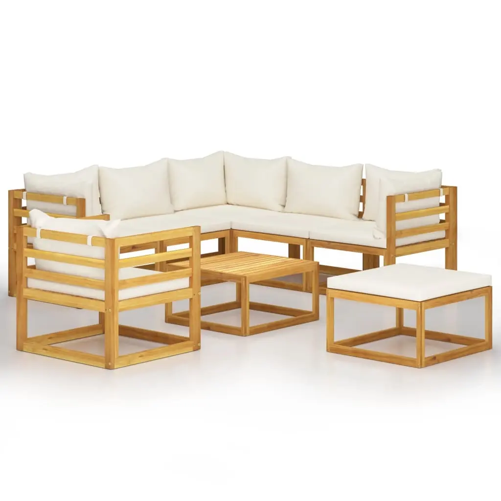8 Piece Garden Lounge Set with Cushion Cream Solid Acacia Wood 3057645 - Furniture