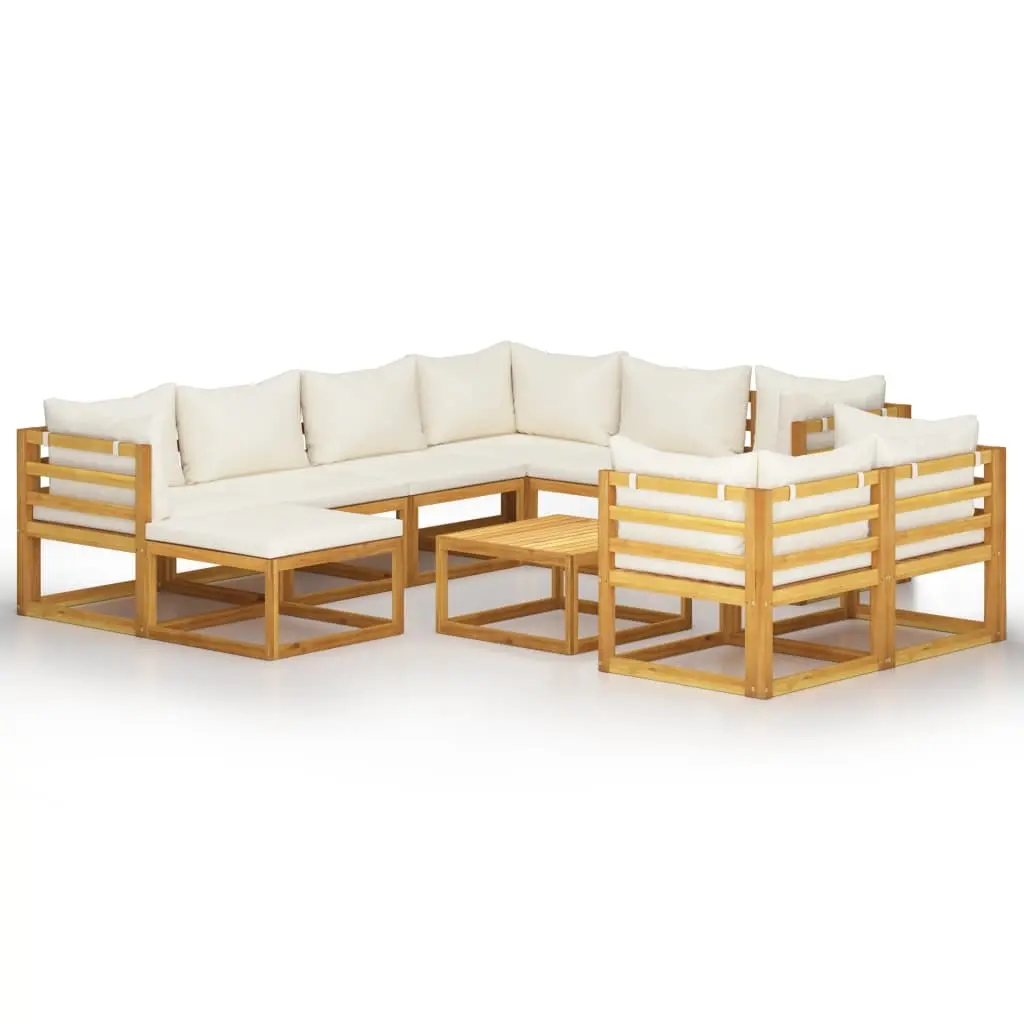 10 Piece Garden Lounge Set with Cushion Cream Solid Acacia Wood 3057647 - Furniture