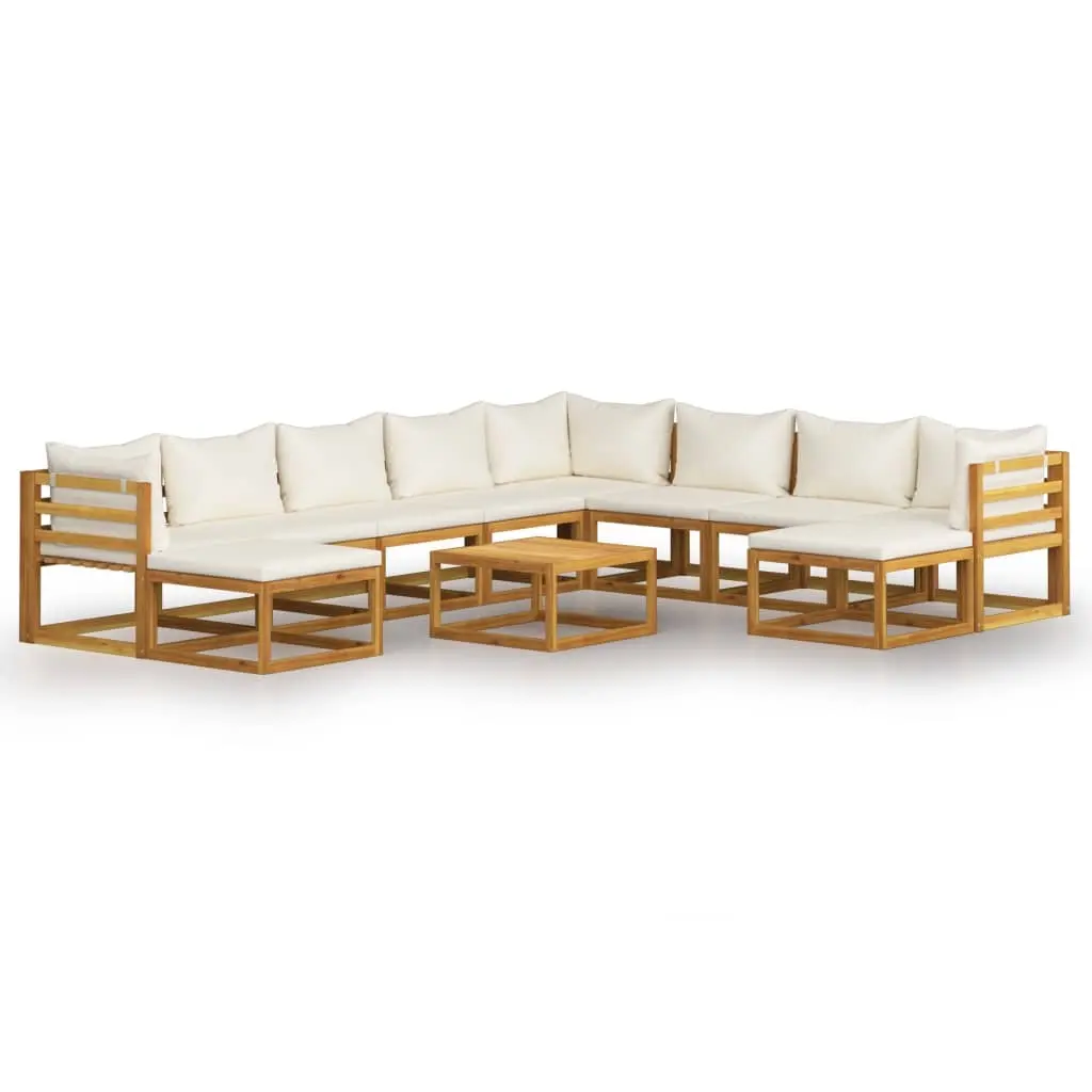 11 Piece Garden Lounge Set with Cushion Cream Solid Acacia Wood 3057648 - Furniture