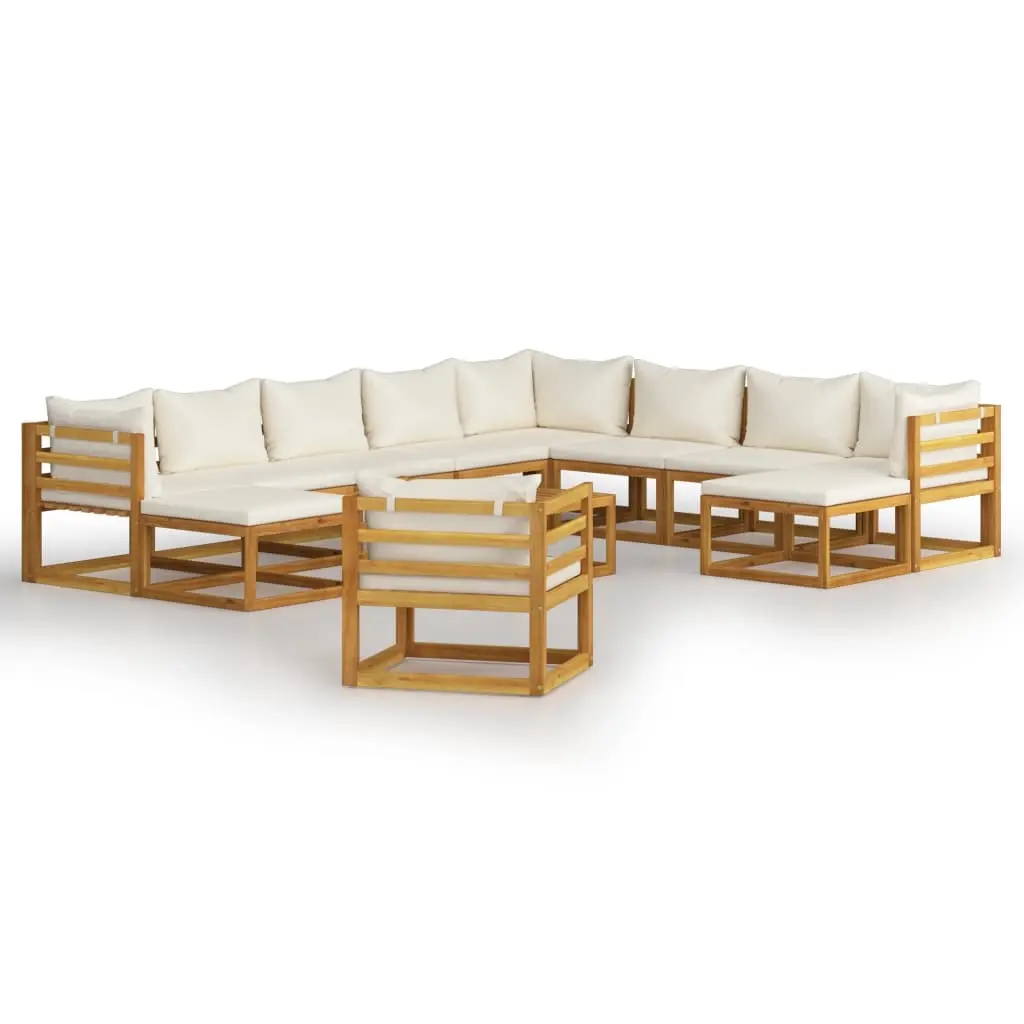 12 Piece Garden Lounge Set with Cushion Cream Solid Acacia Wood 3057649 - Furniture