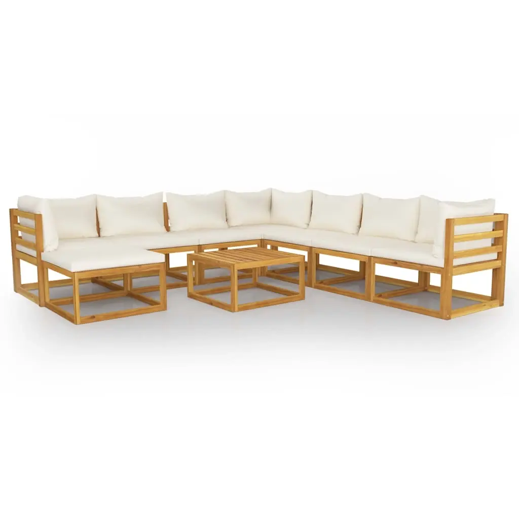9 Piece Garden Lounge Set with Cushion Cream Solid Acacia Wood 3057651 - Furniture
