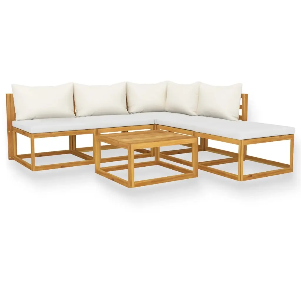 6 Piece Garden Lounge Set with Cushion Cream Solid Acacia Wood 3057654 - Furniture