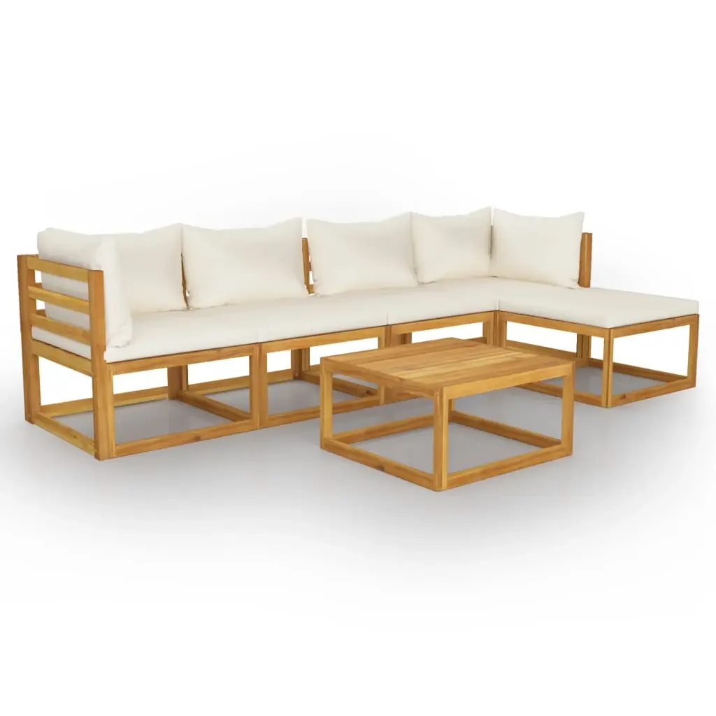 6 Piece Garden Lounge Set with Cushion Cream Solid Acacia Wood 3057655 - Furniture