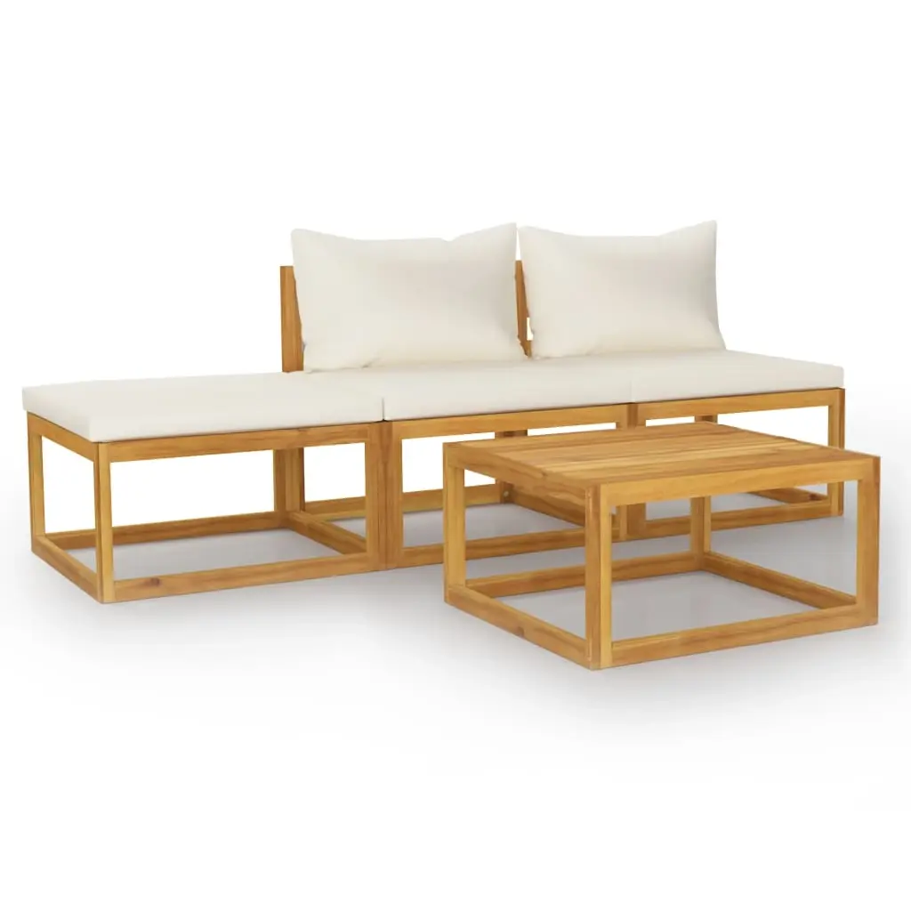 4 Piece Garden Lounge Set with Cushion Cream Solid Acacia Wood 3057658 - Furniture