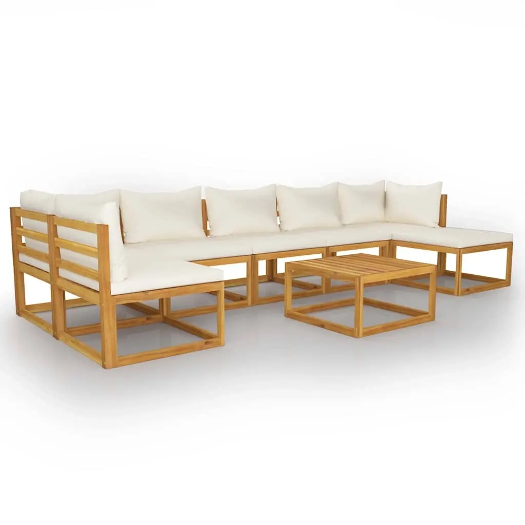 8 Piece Garden Lounge Set with Cushion Cream Solid Acacia Wood 3057661 - Furniture