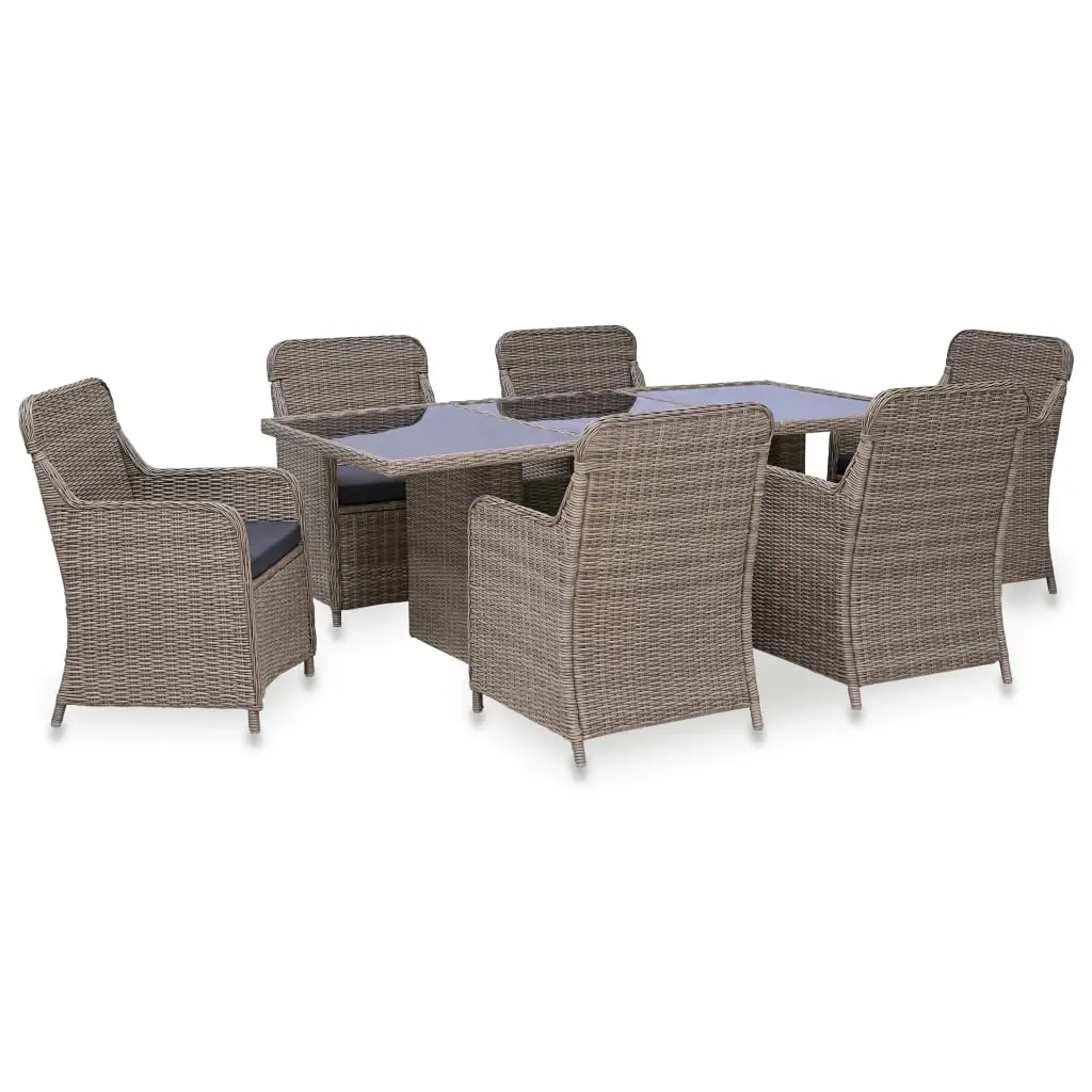 7 Piece Outdoor Dining Set Poly Rattan Brown 3057796 - Furniture