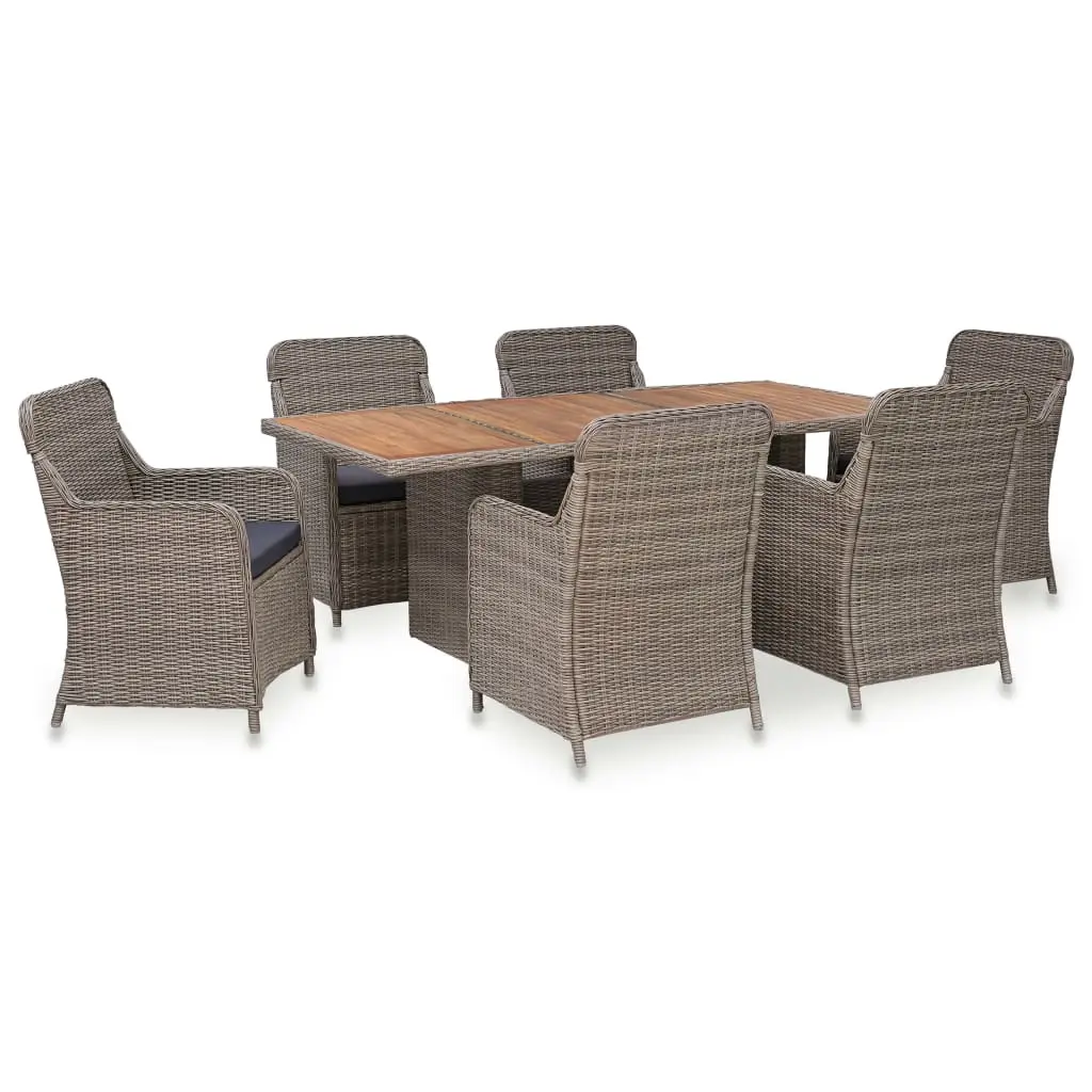 7 Piece Outdoor Dining Set with Cushions Poly Rattan Brown 3057800 - Furniture