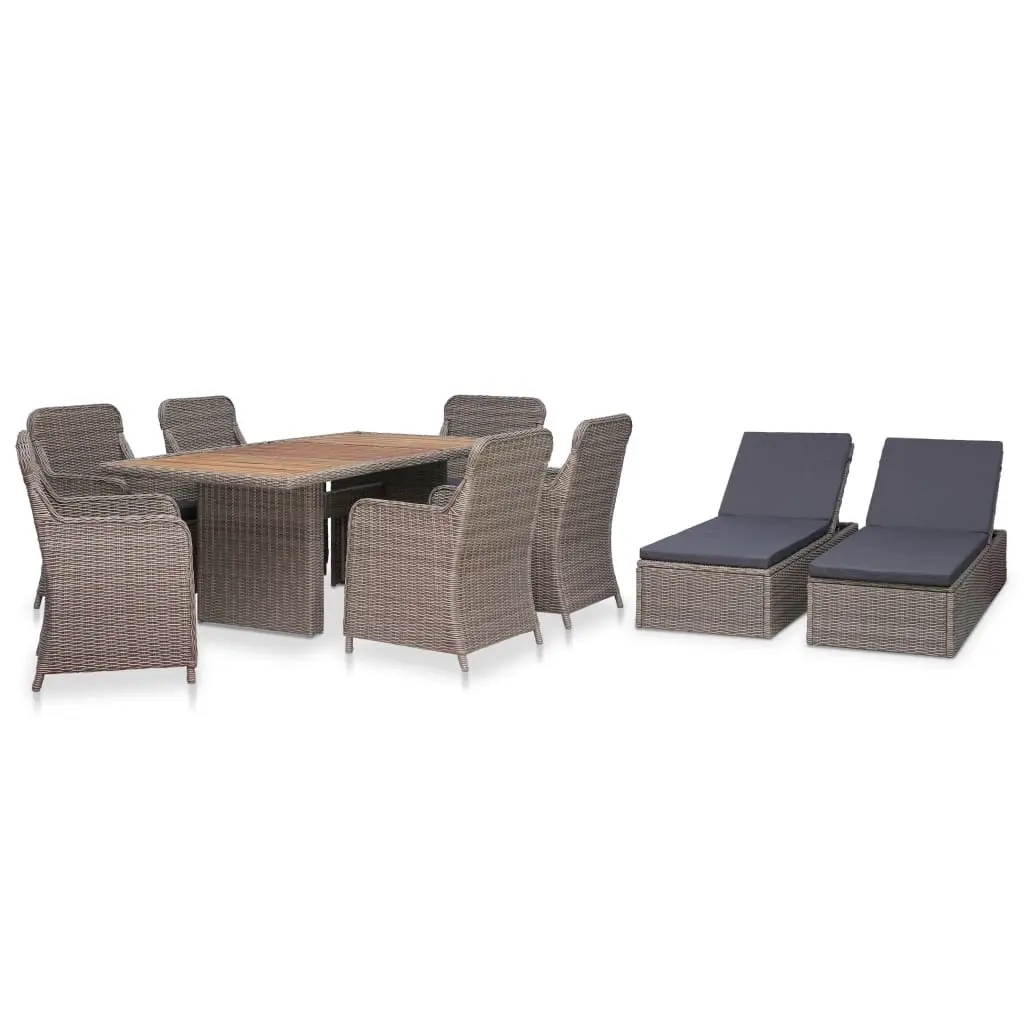 9 Piece Outdoor Dining Set Poly Rattan Brown 3057802 - Furniture
