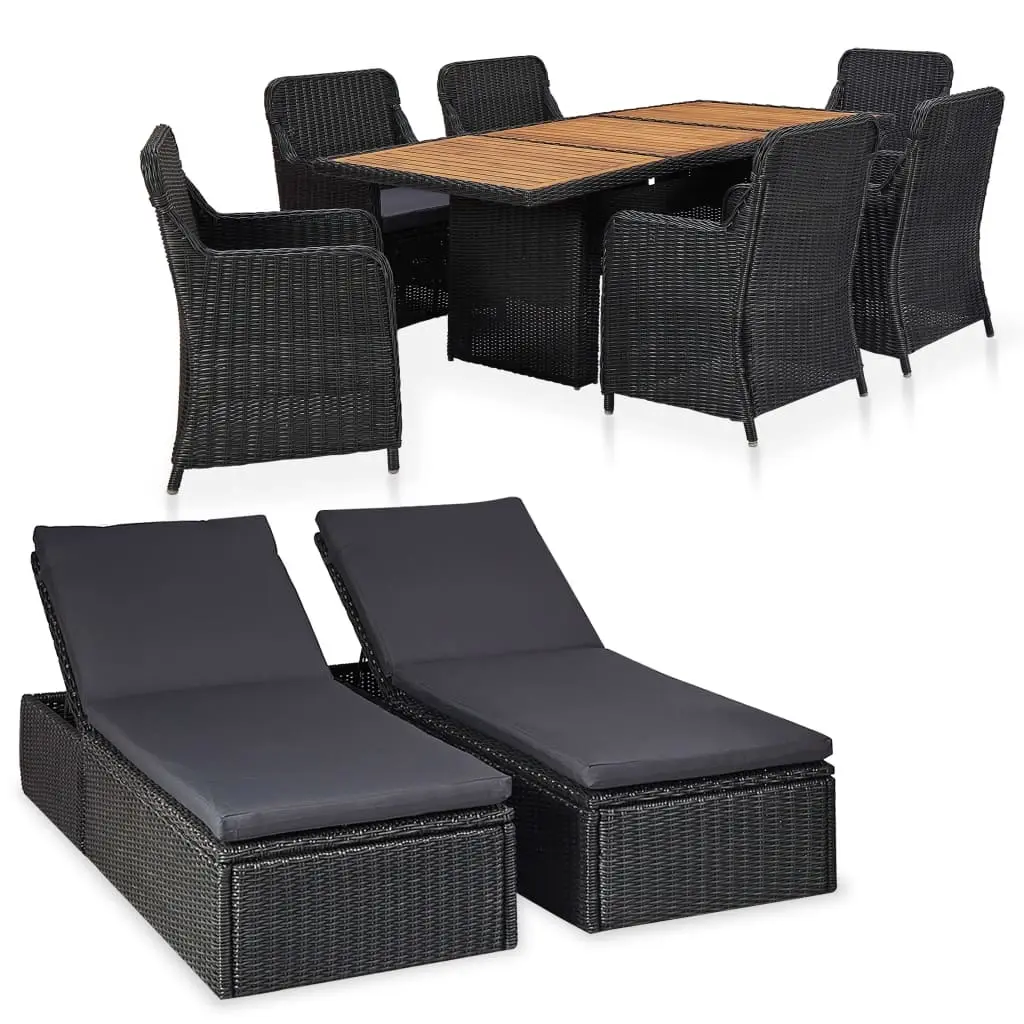 9 Piece Outdoor Dining Set Poly Rattan Black 3057806 - Furniture
