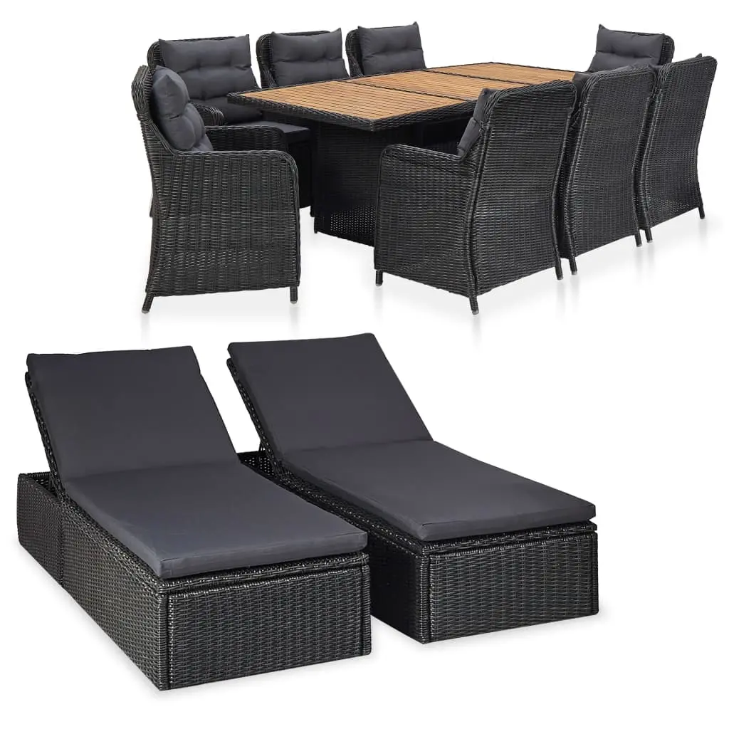 11 Piece Outdoor Dining Set Poly Rattan Black 3057807 - Furniture