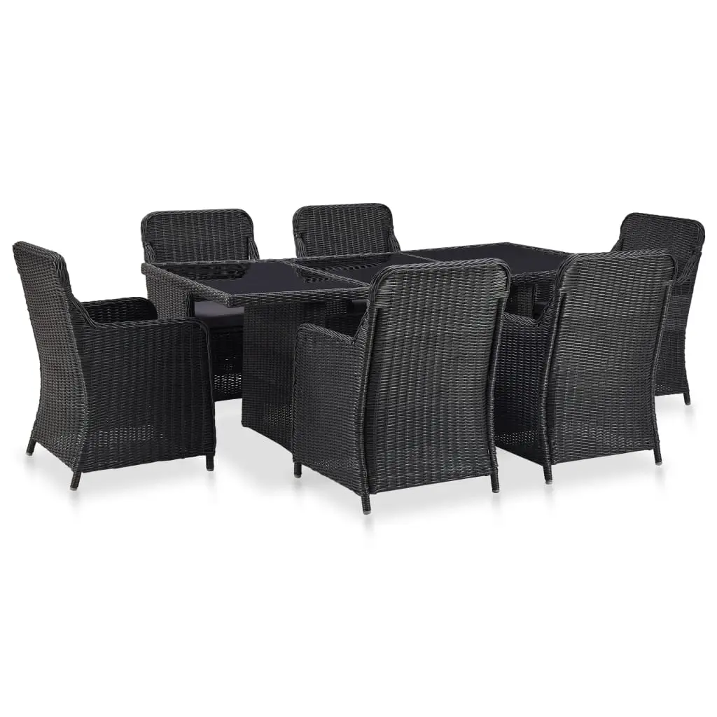 7 Piece Outdoor Dining Set Poly Rattan Black 3057808 - Furniture