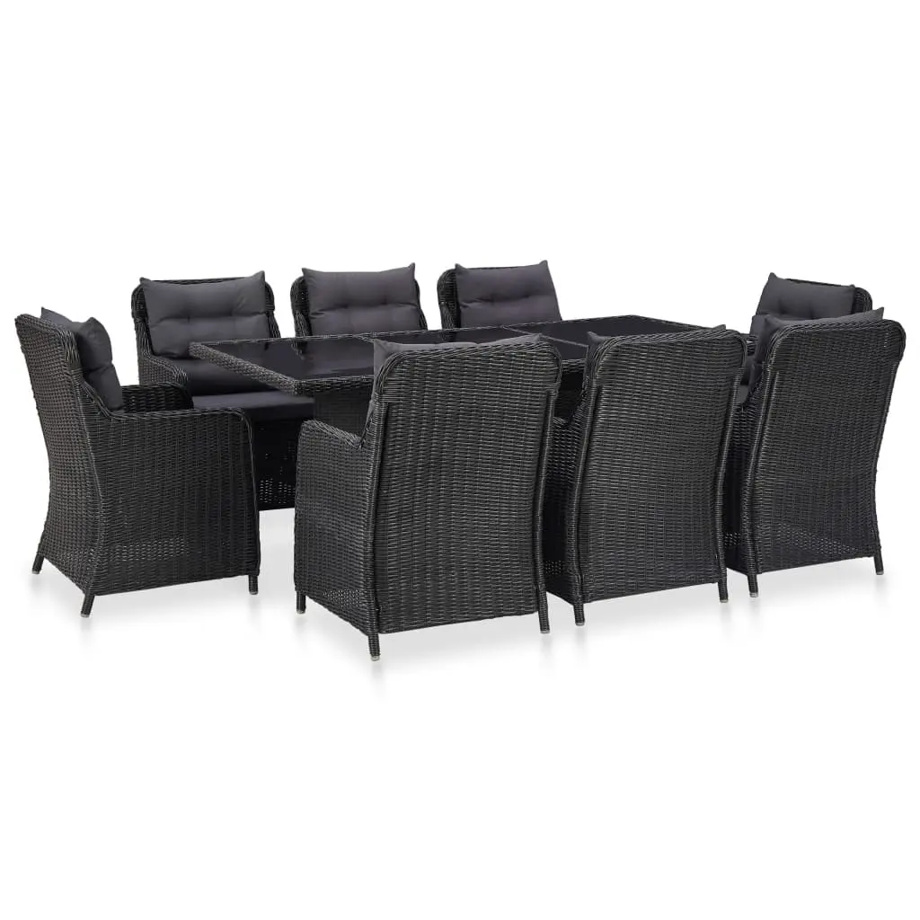 9 Piece Outdoor Dining Set Poly Rattan Black 3057809 - Furniture
