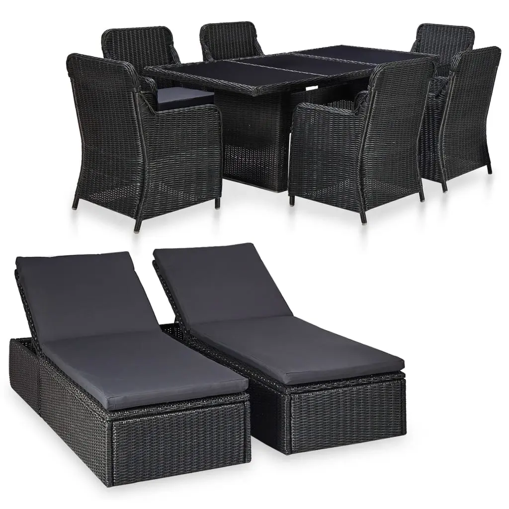 9 Piece Outdoor Dining Set Poly Rattan Black 3057810 - Furniture