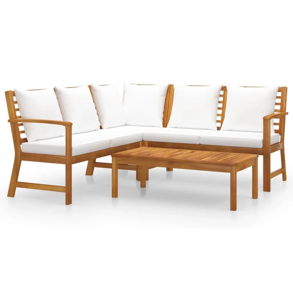4 Piece Garden Lounge Set with Cushion Cream Solid Acacia Wood 3057769 - Furniture