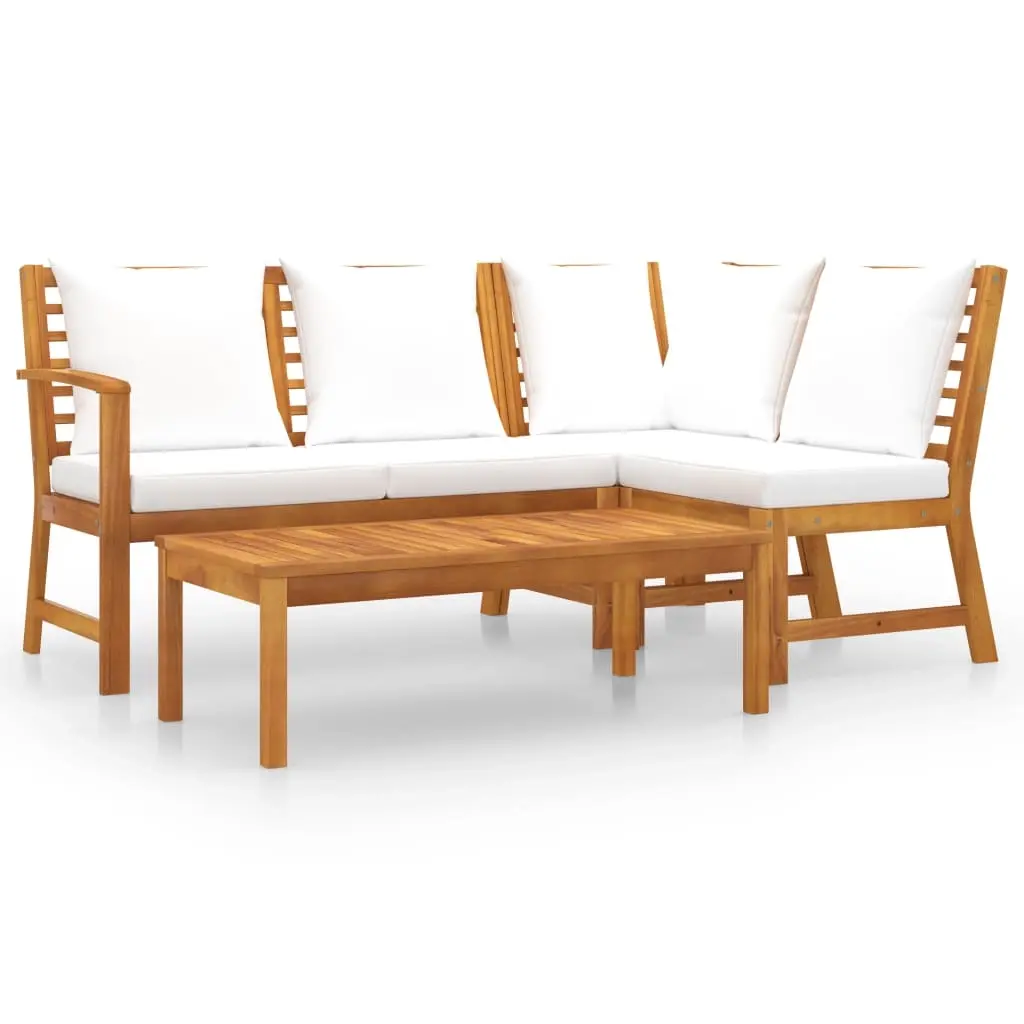 4 Piece Garden Lounge Set with Cushion Cream Solid Acacia Wood 3057771 - Furniture