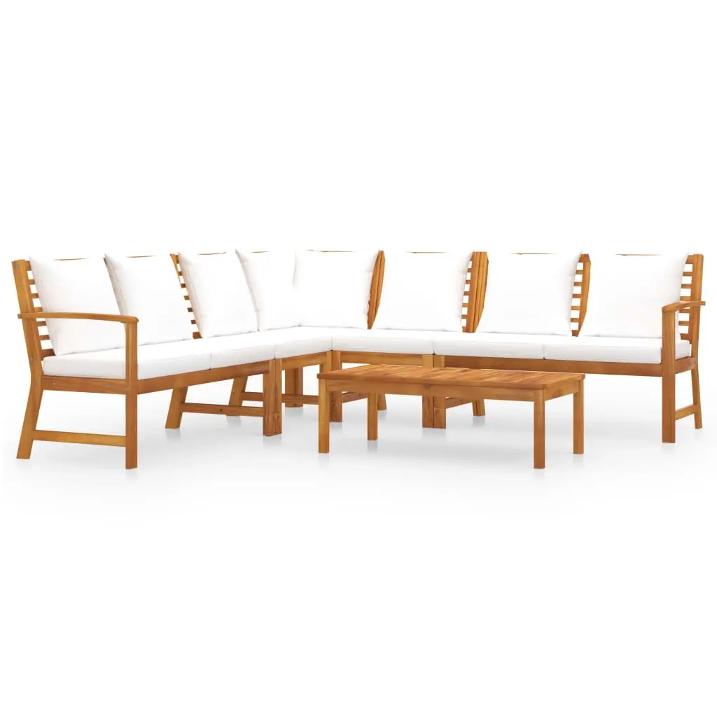 6 Piece Garden Lounge Set with Cushion Cream Solid Acacia Wood 3057774 - Furniture