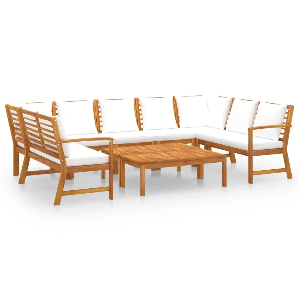 9 Piece Garden Lounge Set with Cushion Cream Solid Acacia Wood 3057775 - Furniture