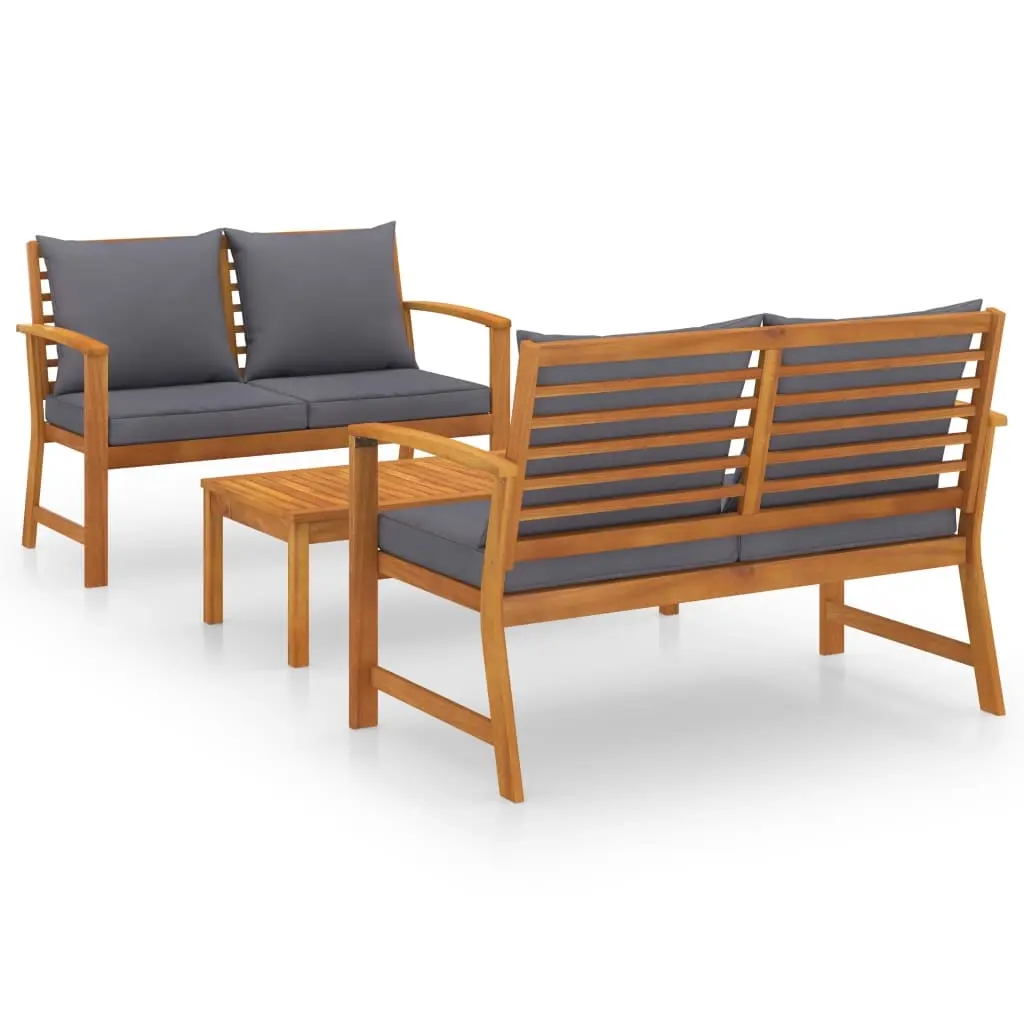 3 Piece Garden Lounge Set with Cushion Solid Acacia Wood 3057789 - Furniture