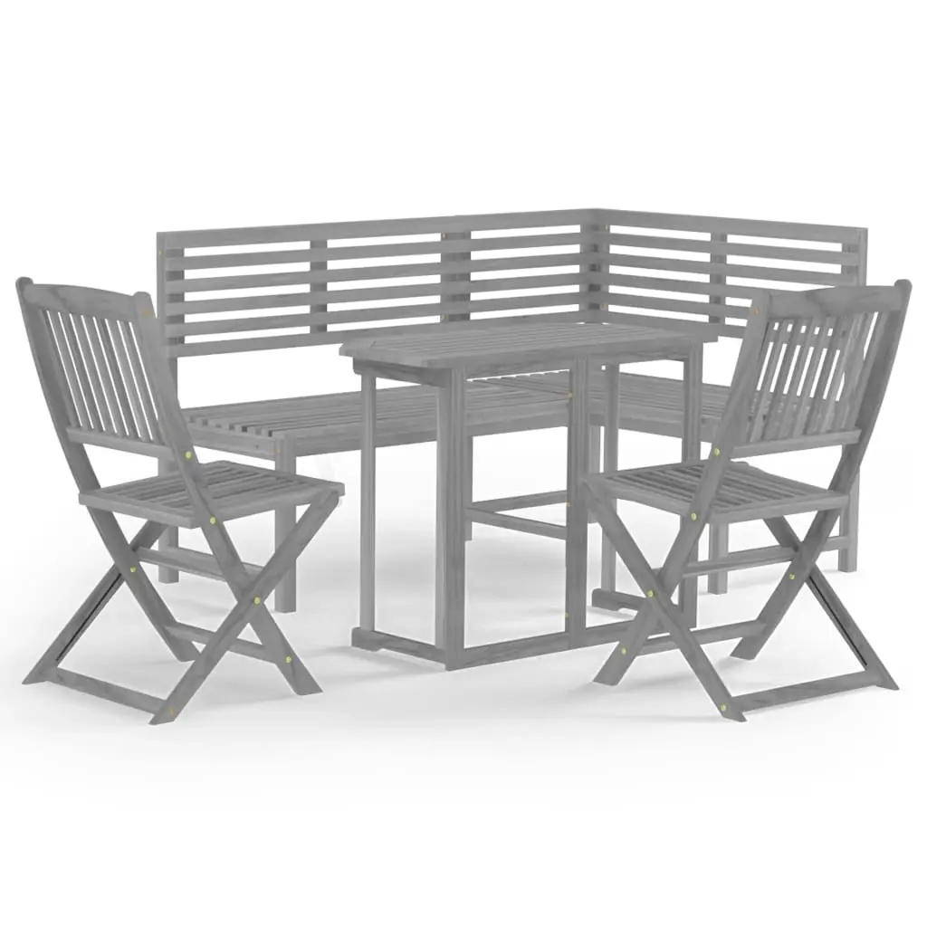 4 Piece Bistro Set Solid Acacia Wood Grey 3057867 - Furniture