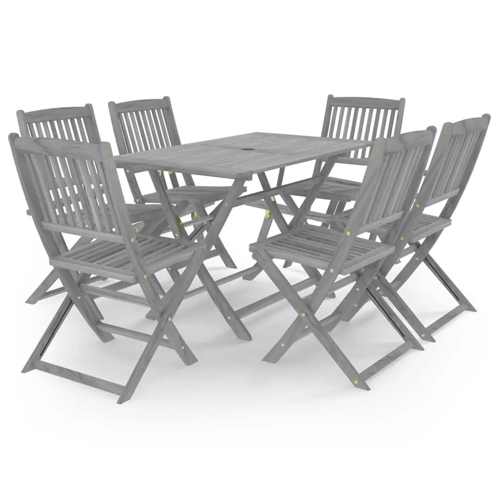 7 Piece Garden Dining Set Solid Acacia Wood Grey 3057871 - Furniture