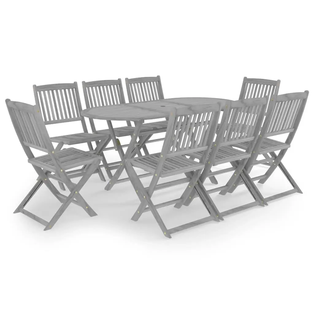 9 Piece Garden Dining Set Solid Acacia Wood Grey 3057875 - Furniture