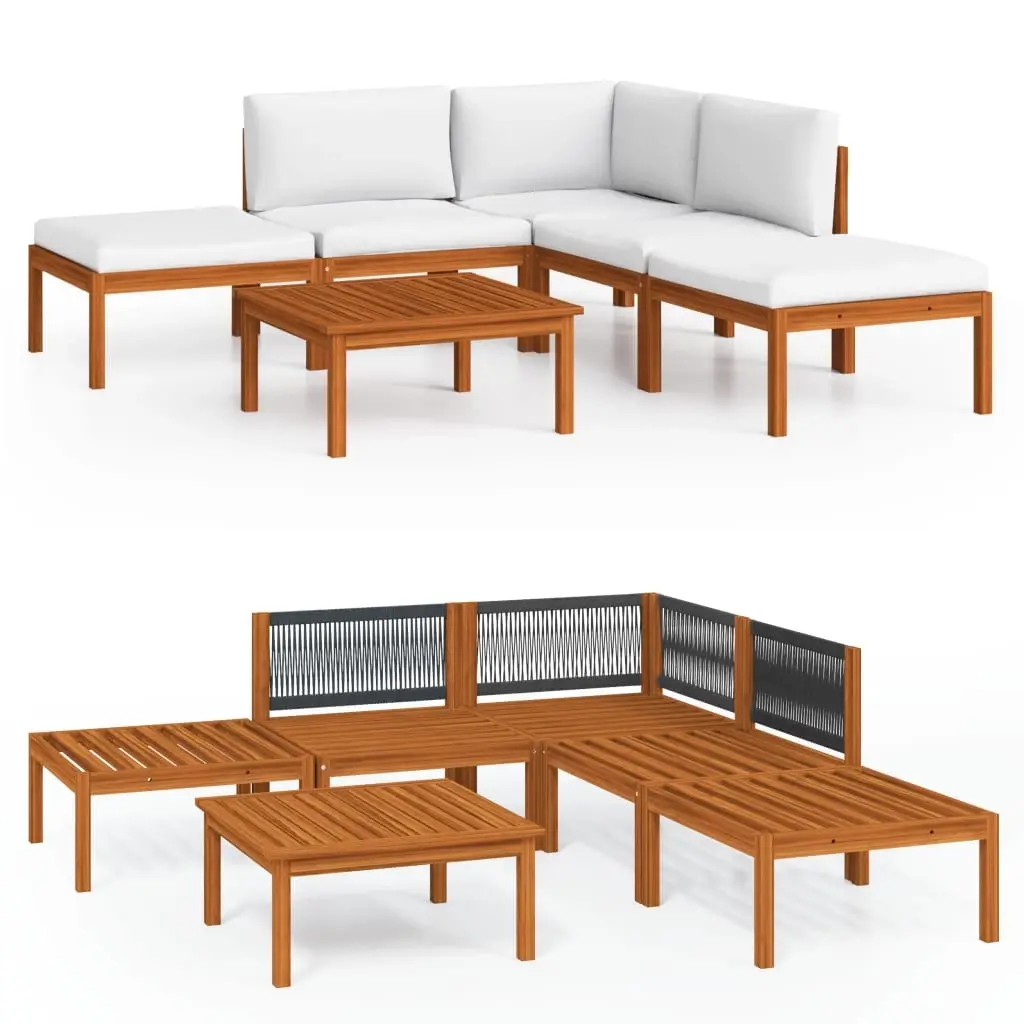 6 Piece Garden Lounge Set with Cushions Cream Wood Acacia&Rope 3057876 - Furniture