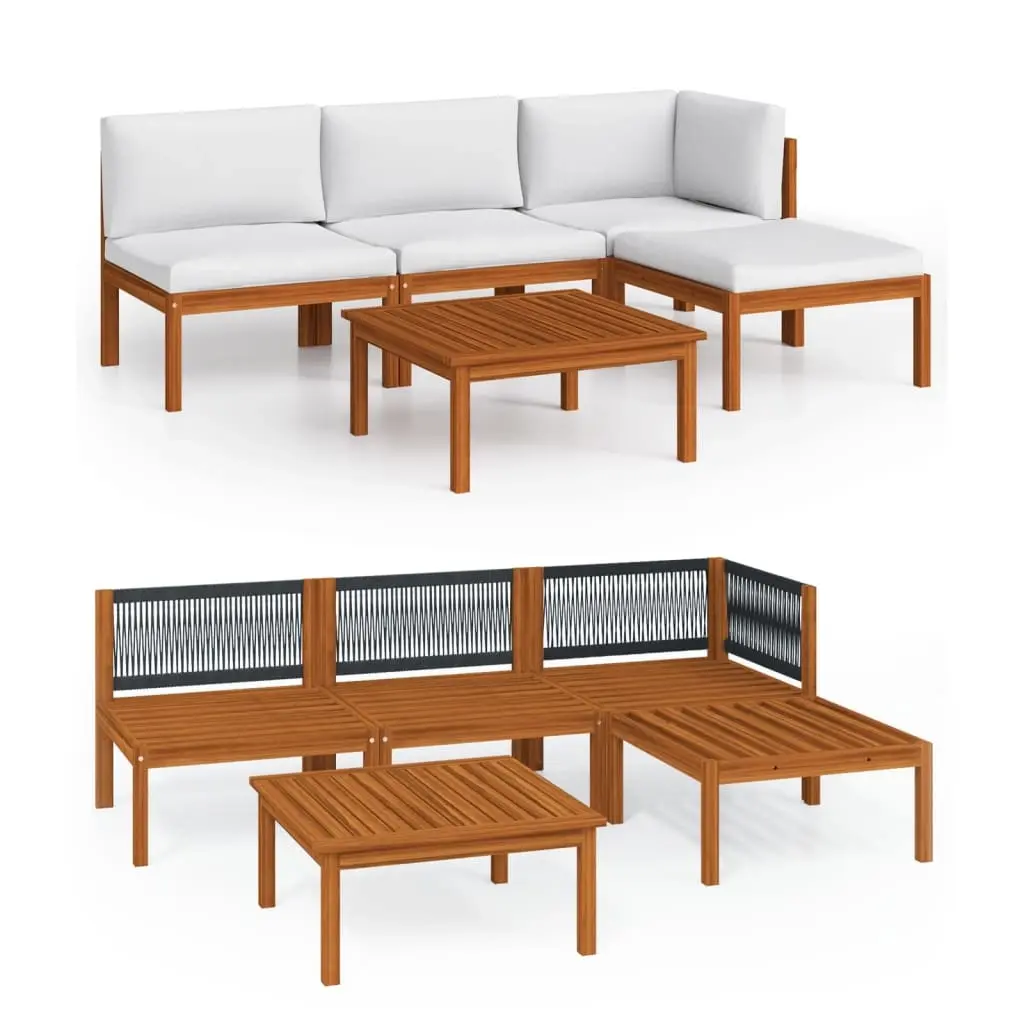 5 Piece Garden Lounge Set with Cushions Cream Wood Acacia&Rope 3057878 - Furniture