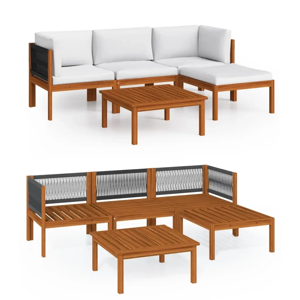 5 Piece Garden Lounge Set with Cushions Cream Wood Acacia&Rope 3057879 - Furniture