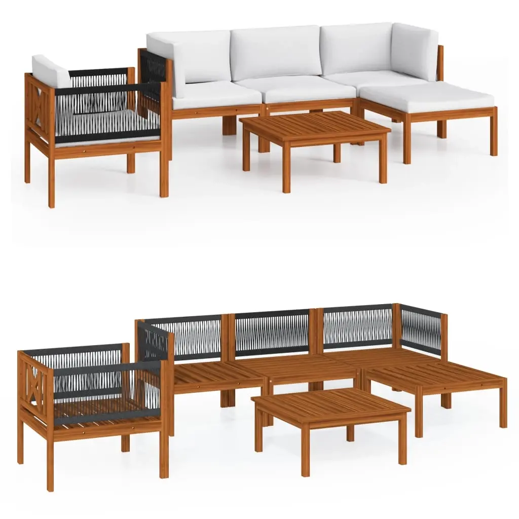 6 Piece Garden Lounge Set with Cushions Cream Wood Acacia&Rope 3057880 - Furniture