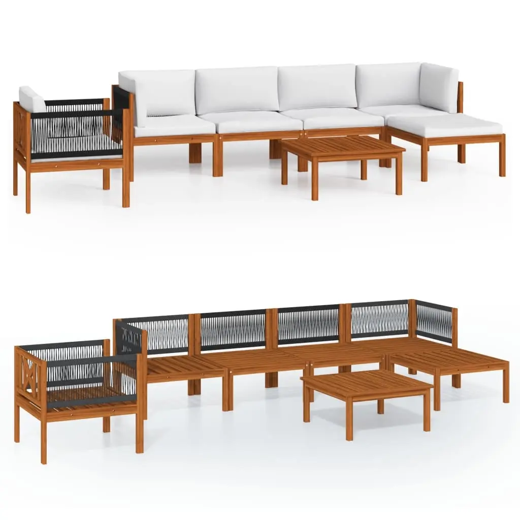 7 Piece Garden Lounge Set with Cushions Cream Wood Acacia&Rope 3057882 - Furniture